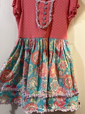 Matilda Jane Pink Polka Dot Top with Teal Floral Skirt